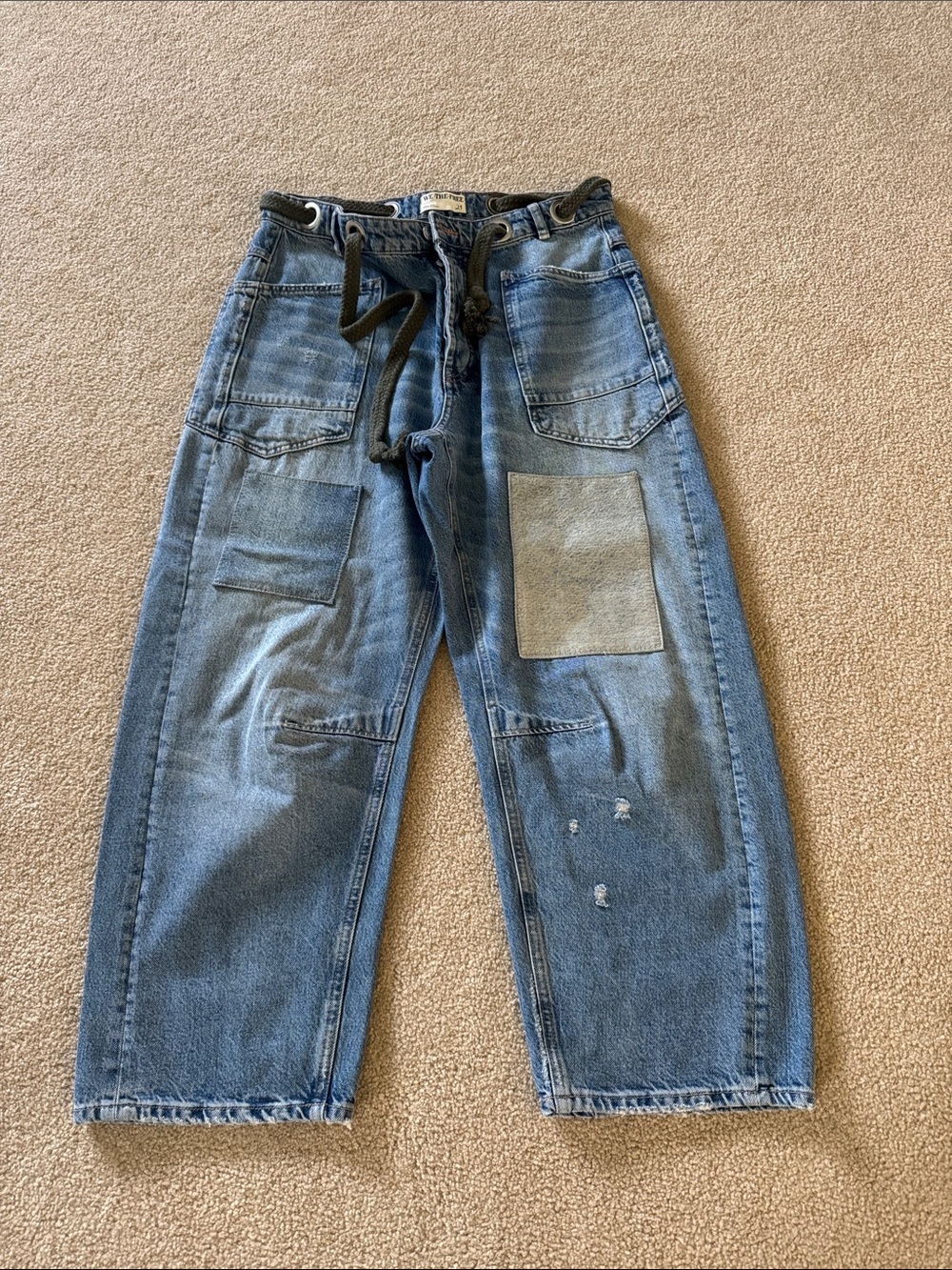 We The Free Distressed Patchwork Blue Jeans